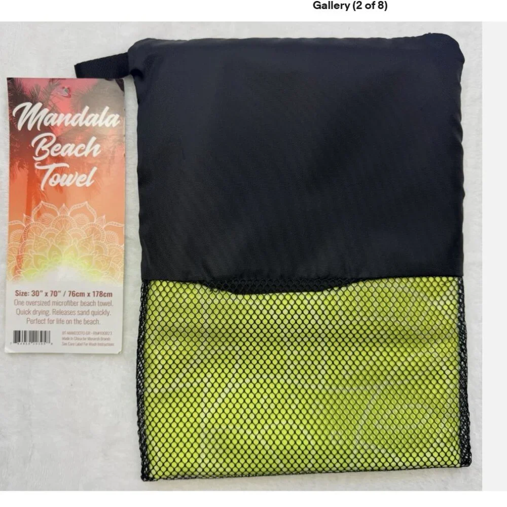 Mandala Beach Towel Oversized Microfiber Quick Dry BT-MAN3070-GR Neon Green NWT